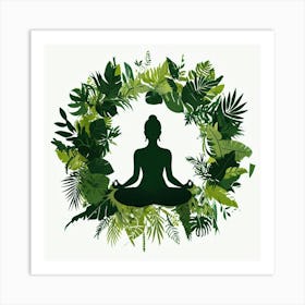 Meditating Woman In Green Leaves Art Print