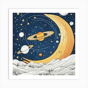 Planets And Moon Art Print