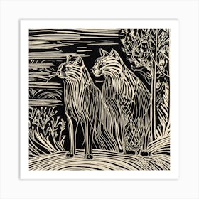 Two Cats In The Woods Art Print