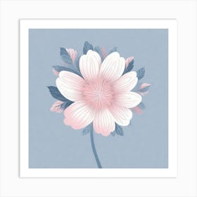 A White And Pink Flower In Minimalist Style Square Composition 593 Art Print