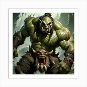 Orc Warrior Fantasy Brutal Savage Strong Aggressive Tribal Barbaric Fierce Monster Green (2) Art Print