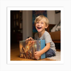 Little Boy Playing With A Box Art Print