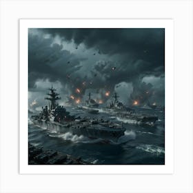 Battleships In The Ocean Art Print