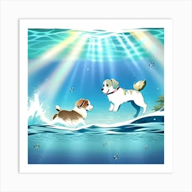 Two Dogs In The Water Art Print