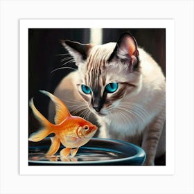 Cat And Goldfish 2 Art Print