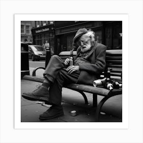 Old Man Sitting On A Bench Art Print