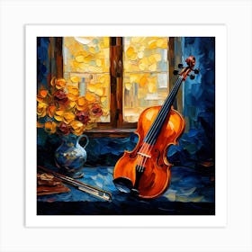 Violin And Flowers Art Print