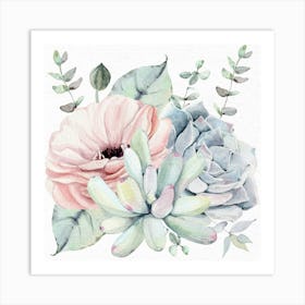 Summer Succulents Watercolor Painting Art Print