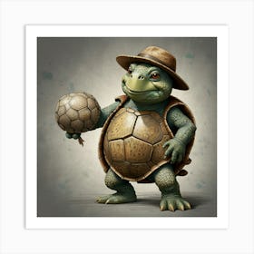 Turtle With A Soccer Ball Art Print