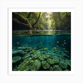 Default A Tranquil River Winding Through A Dense Forest Sunlig 0 Art Print