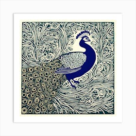 Linocut Peacock Art Print