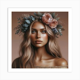 Portrait Of A Woman With Flower Crown 1 Art Print