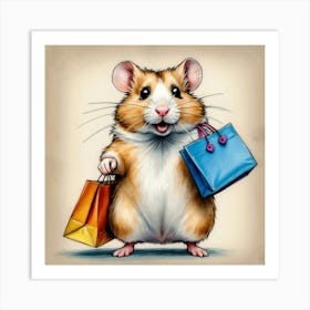 Hamster With Shopping Bags 1 Art Print