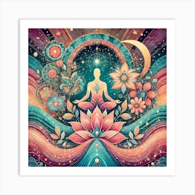 Inspirational Mental Wellness Art with Celestial and Nature Themes – Meditative Design Art Print