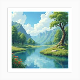 Noble Prince In A Watercolor Majestic River 1 Art Print