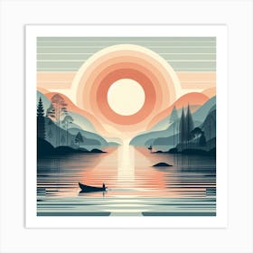 Scandinavian style, Sunrise on the lake Art Print