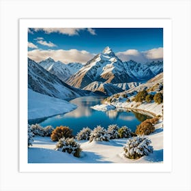 Snowy Lake In New Zealand 1 Art Print