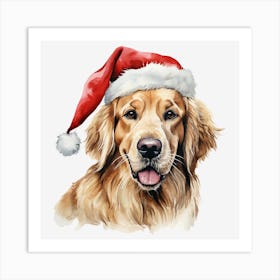 Golden Retriever Santa Hat 11 Art Print