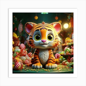 Firefly 3d, Animated, Cute, Little, Happy, Green, Tiger, Yellow Eyes, Candy, Store, Whimsical, Playf Art Print