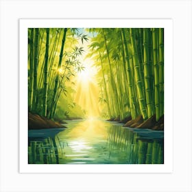 A Stream In A Bamboo Forest At Sun Rise Square Composition 429 Art Print