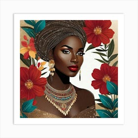 African Woman With Flowers 1 Art Print