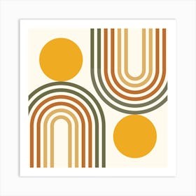 Mid Century Modern Geometric in retro gold brown terracotta (Rainbow and Sun Abstract Design) 11 Art Print