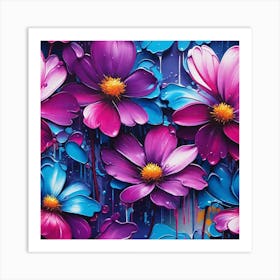 Blue And Purple Flowers 1 Art Print