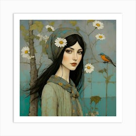 Girl With A Bird Art Print