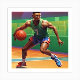 Basketball Player Dribbling Art Print