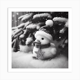 Snowman In The Snow Art Print