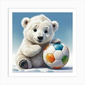 Polar Bear With Soccer Ball Art Print