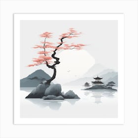 Japanese pink bonsai tree Art Print