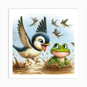 Frog And Birds Art Print