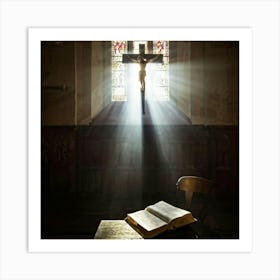 A Devoted Individual In Quiet Contemplation Clasping A Worn Holy Bible Tightly With An Air Of Sole (4) Art Print