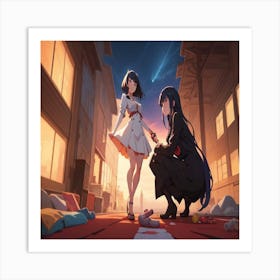 Anime Girl And Boy In The Street Art Print