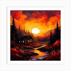 Sunset Cabin 1 Art Print