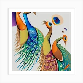 Neon Peacocks Art Print