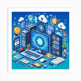 Isometric Computer Technology Concept Art Print