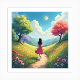 Soul Wandering Through A Colorful Watercolor Enchanted Land 1 Art Print