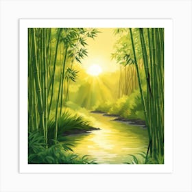 A Stream In A Bamboo Forest At Sun Rise Square Composition 120 Art Print