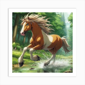 Horse Running In The Forest 2 Art Print