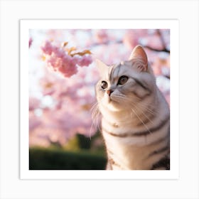 Cat In Cherry Blossoms 1 Art Print