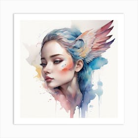 Watercolor Of A Girl With Wings Art Print