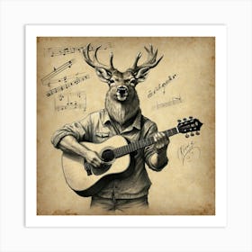 Deer With Guitar 3 Art Print