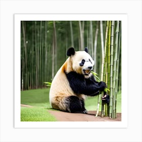 Panda Bear In Bamboo Forest Photo Art Print