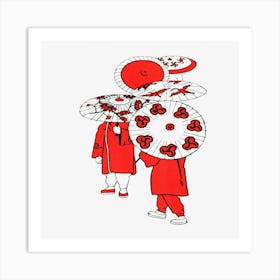 Chinese People With Umbrellas Art Print