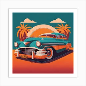 Vintage Car At Sunset Art Print