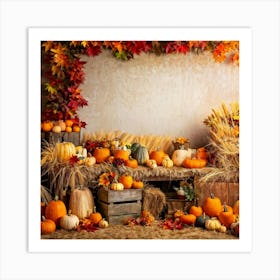 Autumn Harvest Scene Arranged Rustic Style Brimming With Seasonal Abundance Pumpkins Nestled Amon (5) Art Print