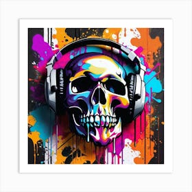 Skull With Headphones 73 Art Print