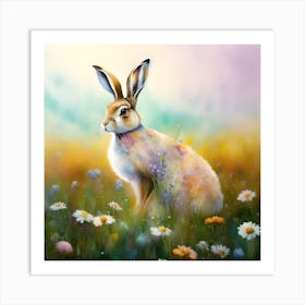 Hare In Pink Sky Scottish Mountains Art Print